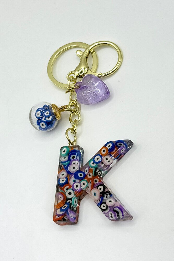 Renkli Nazar Boncuklu K Harfi Anahtarlık, El Yapımı Hediyelik Çanta Süsü