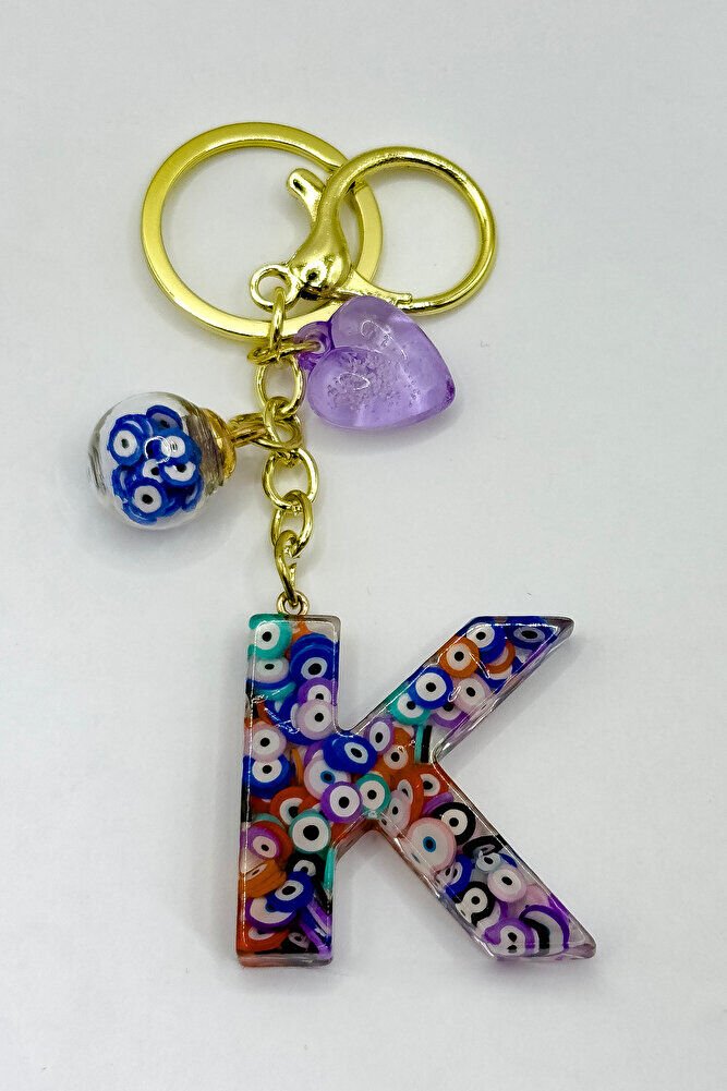 Renkli Nazar Boncuklu K Harfi Anahtarlık, El Yapımı Hediyelik Çanta Süsü