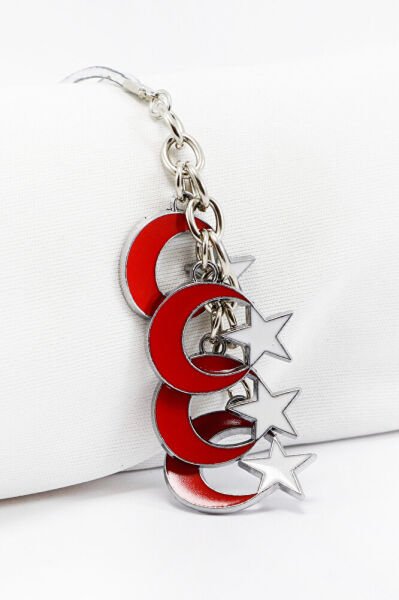 Kırmızı Çoklu Metal Ay Yıldız Araba Dikiz Ayna Süsü, Hediyelik Yeni Araba Hediyesi