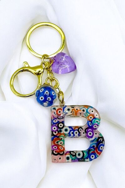 Colorful Evil Eye Beaded Letter B Keychain, Handmade Gift Bag Ornament