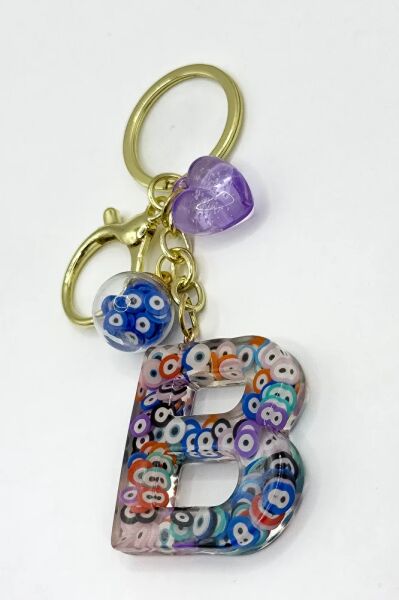 Colorful Evil Eye Beaded Letter B Keychain, Handmade Gift Bag Ornament