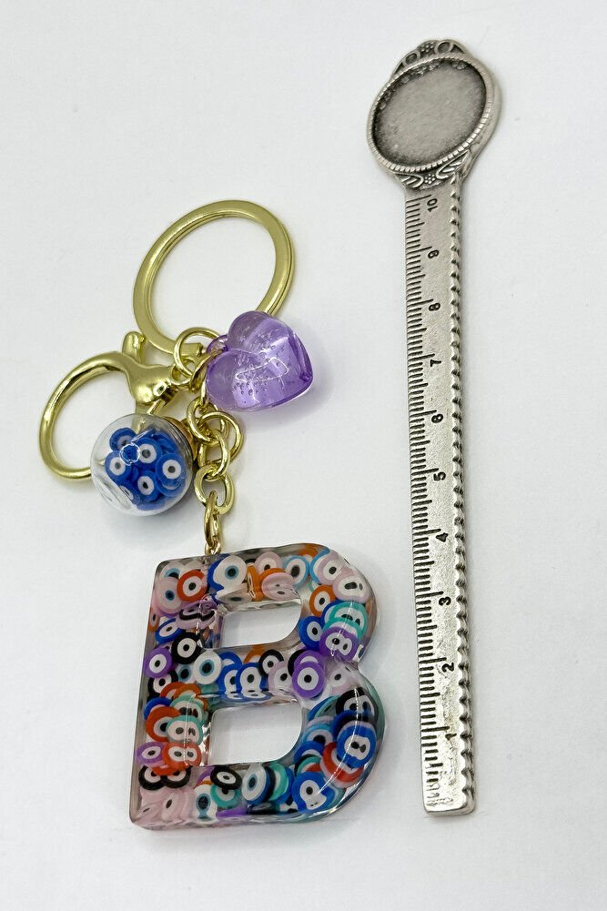 Renkli Nazar Boncuklu B Harfi Anahtarlık, El Yapımı Hediyelik Çanta Süsü