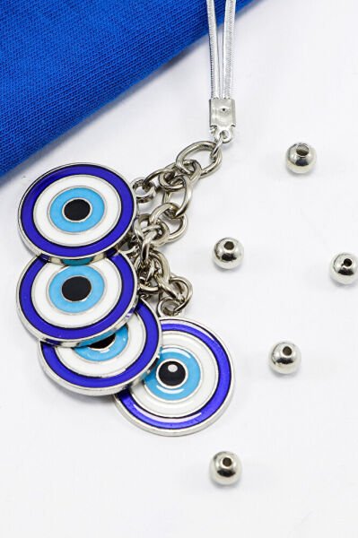 Lacivert Çoklu Metal Nazar Boncuklu Araba Dikiz Ayna Süsü, Hediyelik Yeni Araba Hediyesi