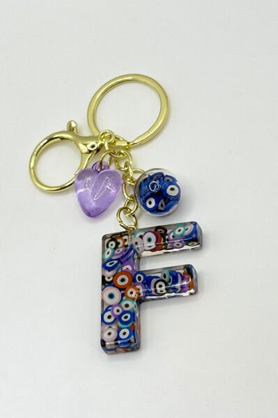 Colorful Evil Eye Beaded Letter F Keychain, Handmade Gift Bag Ornament