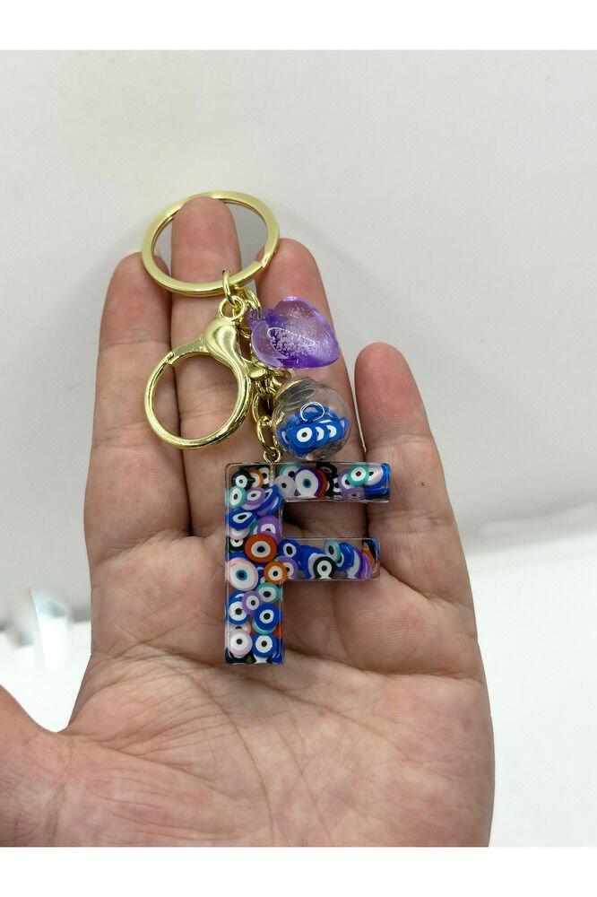 Colorful Evil Eye Beaded Letter F Keychain, Handmade Gift Bag Ornament