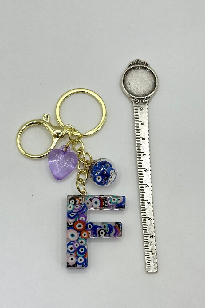 Colorful Evil Eye Beaded Letter F Keychain, Handmade Gift Bag Ornament