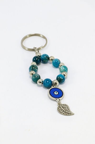Blue Natural Stone Glass Metal Evil Eye Beaded Keychain, Handmade Gift Bag Ornament
