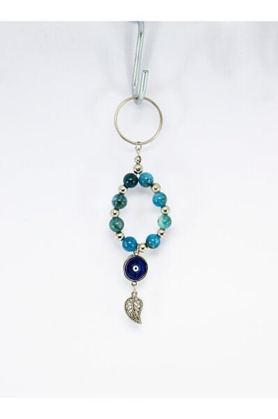 Blue Natural Stone Glass Metal Evil Eye Beaded Keychain, Handmade Gift Bag Ornament