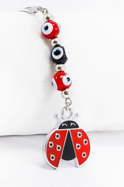 El Yapımı Cam Nazar Boncuklu Kırmızı Uğur Böceği Araba Dikiz Ayna Süsü, Yeni Araba Hediyesi