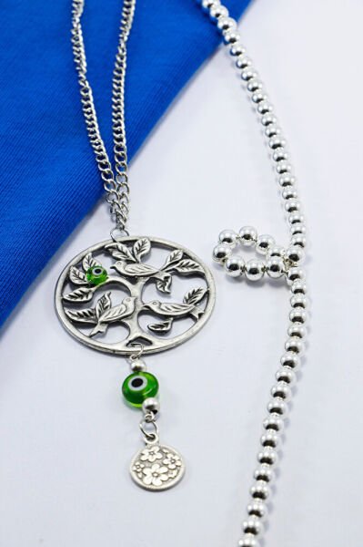 El Yapımı Yeşil Cam Nazar Boncuklu Metal Kuşlar Araba Dikiz Ayna Süsü