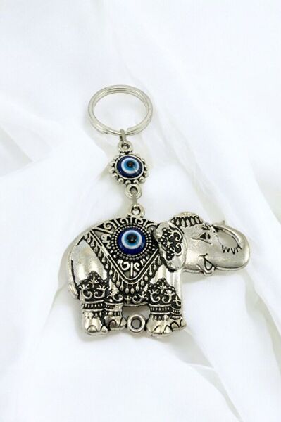 Metal Big Hat Elephant Evil Eye Beaded Keychain, Gift Accessory