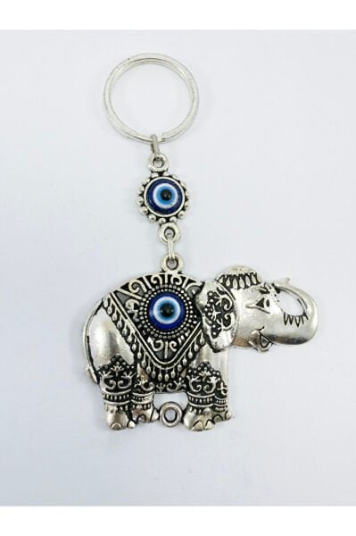 Metal Big Hat Elephant Evil Eye Beaded Keychain, Gift Accessory