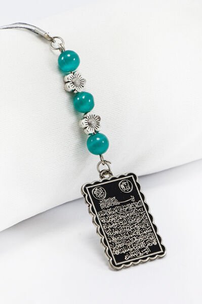 Eskitme Çiçekli Turkuaz Doğal Taş Ayetel Kürsi Araba Dikiz Ayna Süsü, Yeni Araba Hediyesi