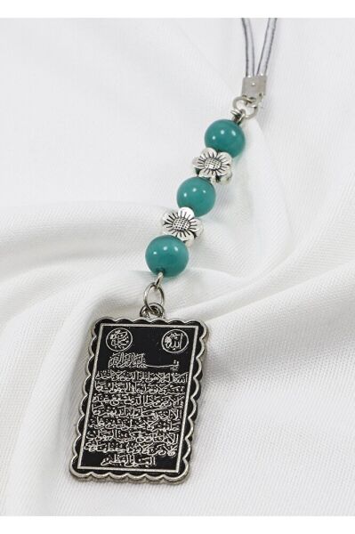 Eskitme Çiçekli Turkuaz Doğal Taş Ayetel Kürsi Araba Dikiz Ayna Süsü, Yeni Araba Hediyesi