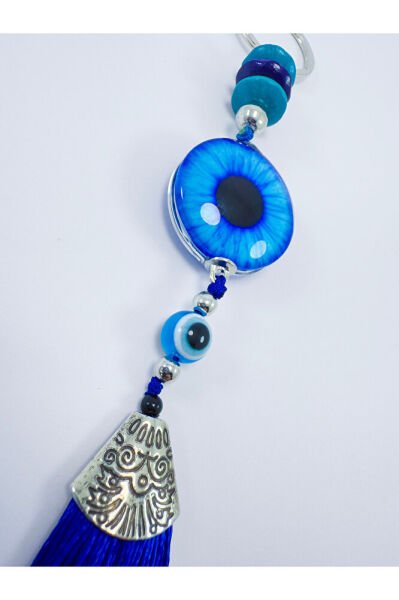 Blue Epoxy Evil Eye Beaded Large Keychain, Handmade Gift Accessory Rearview Mirror Ornament