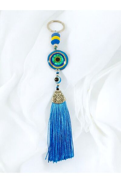 Blue Epoxy Evil Eye Beaded Flashy Keychain, Handmade Gift Accessory Car Ornament