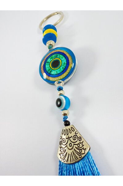 Blue Epoxy Evil Eye Beaded Flashy Keychain, Handmade Gift Accessory Car Ornament