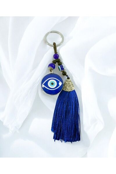 Blue Epoxy Evil Eye Beaded Keychain, Handmade Gift Accessory