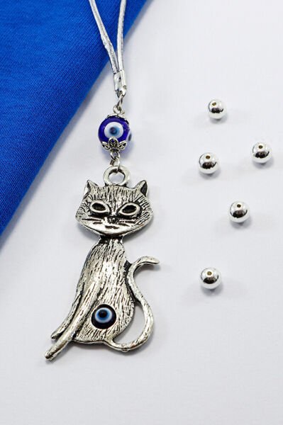 Evil Eye Bead Metal Cat Rearview Mirror Ornament / Gift Accessory