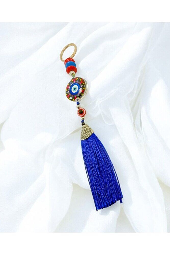 Colorful Evil Eye Bead Keychain with Red Evil Eye Bead, Handmade Gift Accessory