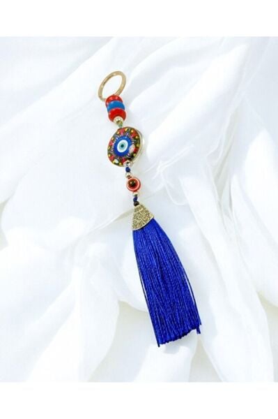 Colorful Evil Eye Bead Keychain with Red Evil Eye Bead, Handmade Gift Accessory