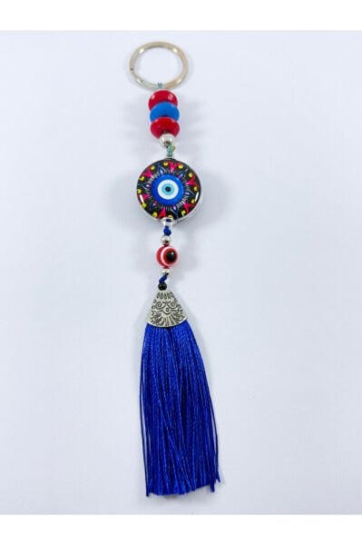Colorful Evil Eye Bead Keychain with Red Evil Eye Bead, Handmade Gift Accessory