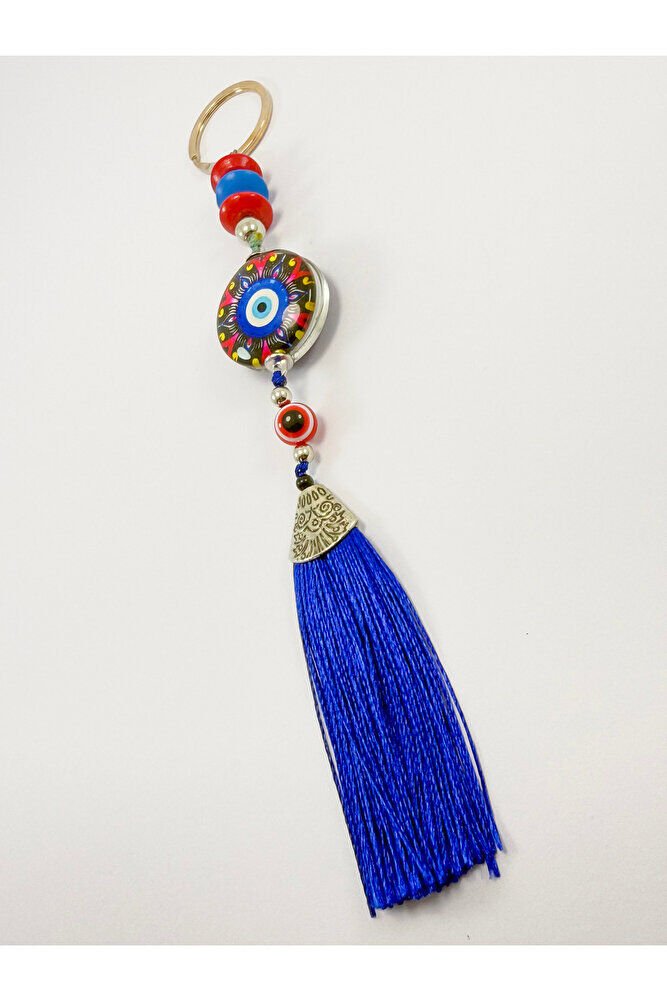 Colorful Evil Eye Bead Keychain with Red Evil Eye Bead, Handmade Gift Accessory