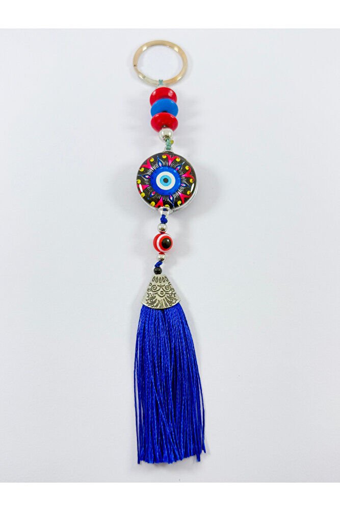 Colorful Evil Eye Bead Keychain with Red Evil Eye Bead, Handmade Gift Accessory