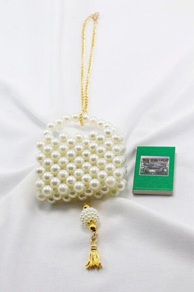 Püsküllü İncili Çanta Mini Kur'an-ı Kerim Zincirli Araba Dikiz Ayna Süsü