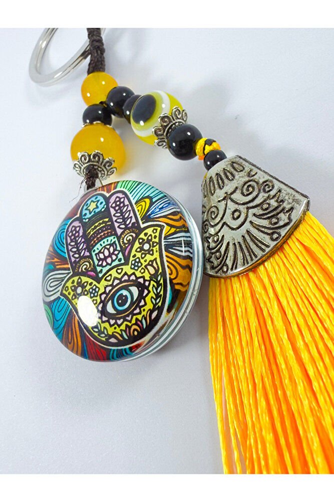 Sarı Nazar Boncuklu Rengarenk hamse Fatma Ana Eli Anahtarlık, Hediyelik Aksesuar