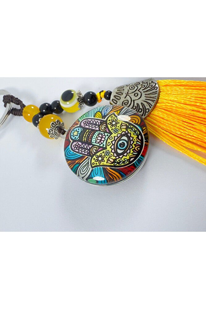 Sarı Nazar Boncuklu Rengarenk hamse Fatma Ana Eli Anahtarlık, Hediyelik Aksesuar