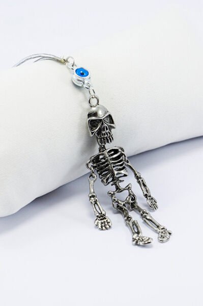 Turkuaz Nazar Boncuğu Metal Hareketli İskelet Araba Süsü, Dikiz Ayna Süsü