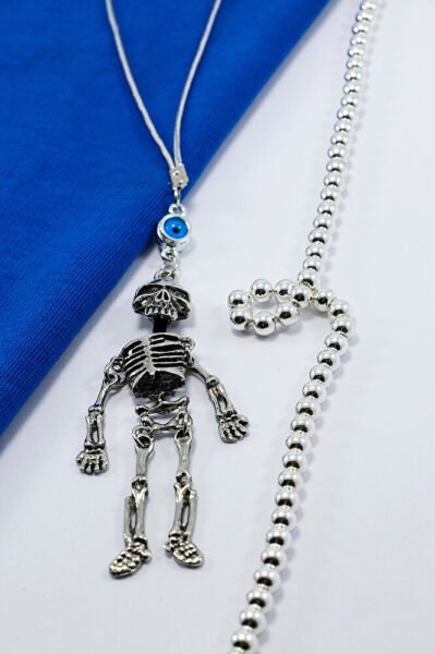 Turkuaz Nazar Boncuğu Metal Hareketli İskelet Araba Süsü, Dikiz Ayna Süsü