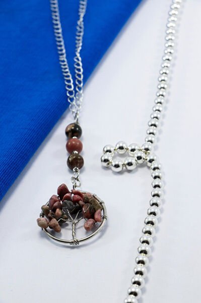 Rodonit Taşlı Yaşam Ağacı Araba Dikiz Ayna Süsü, Rodonit Taşlı Araba Hediyesi