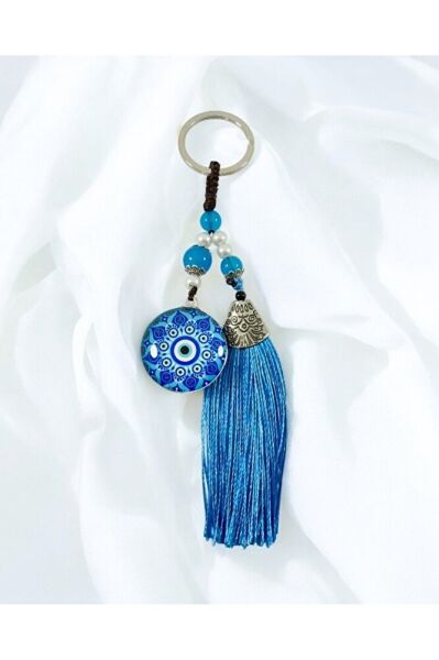 Turquoise Evil Eye Beaded Epoxy Keychain, Handmade Gift Accessory
