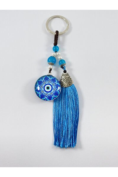 Turquoise Evil Eye Beaded Epoxy Keychain, Handmade Gift Accessory