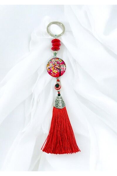 Colorful Tree of Life Keychain with Red Evil Eye Bead, Gift Accessory