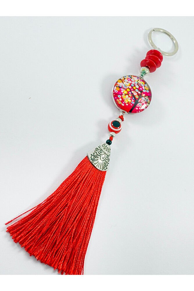 Colorful Tree of Life Keychain with Red Evil Eye Bead, Gift Accessory