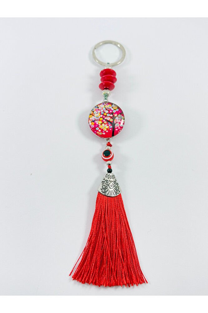 Colorful Tree of Life Keychain with Red Evil Eye Bead, Gift Accessory