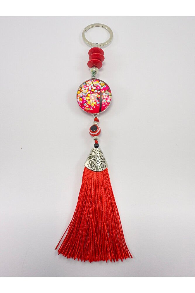 Colorful Tree of Life Keychain with Red Evil Eye Bead, Gift Accessory
