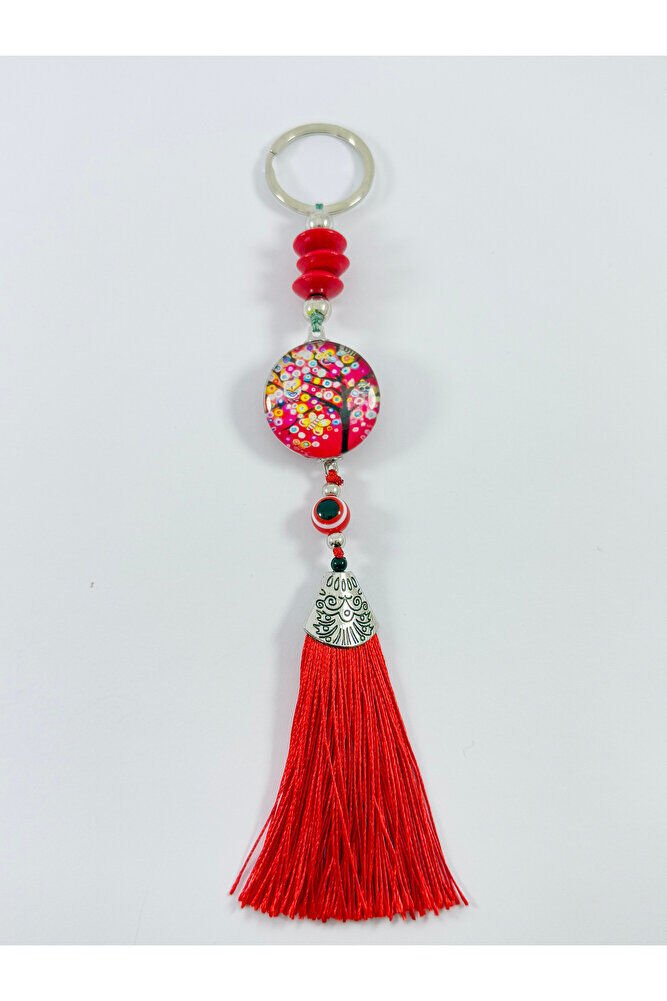 Colorful Tree of Life Keychain with Red Evil Eye Bead, Gift Accessory