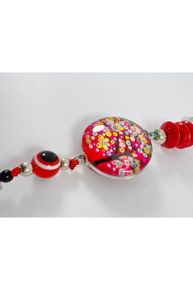 Colorful Tree of Life Keychain with Red Evil Eye Bead, Gift Accessory