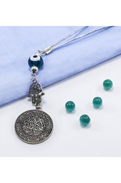 Cam Zümrüt Yeşili Nazar Boncuklu Hamse Mühr-ü Şerif Araba Dikiz Ayna Süsü, Yeni Araba Hediyesi