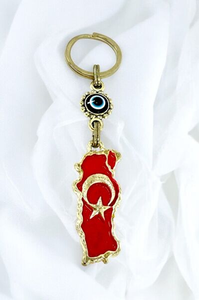 Turkish Flag Keychain with Evil Eye Bead, Gift Flag Keychain