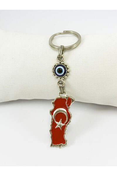 Turkish Flag Keychain with Evil Eye Bead, Gift Flag Keychain