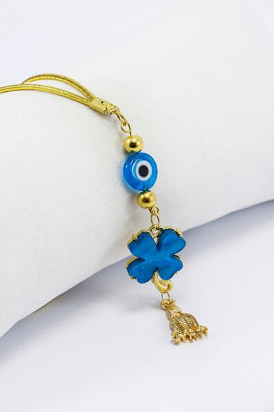 El Yapımı Cam Turkuaz Boncuklu Turkuaz Yonca Araba Dikiz Ayna Süsü, Yeni Araba Hediyesi