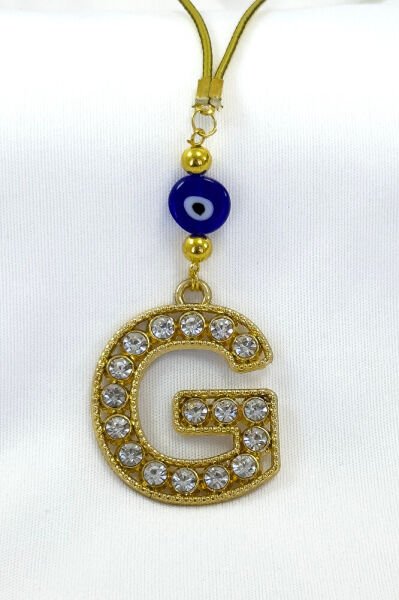 Gold Renkli Parlak Taşlı G Harfi Araba Dikiz Ayna Süsü, Hediyelik Araba Süsü