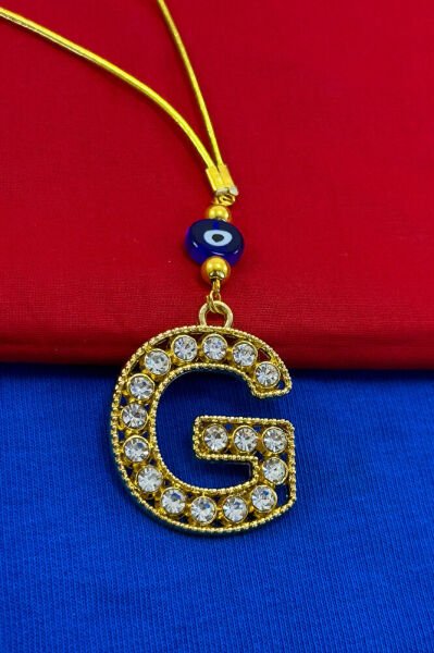 Gold Renkli Parlak Taşlı G Harfi Araba Dikiz Ayna Süsü, Hediyelik Araba Süsü