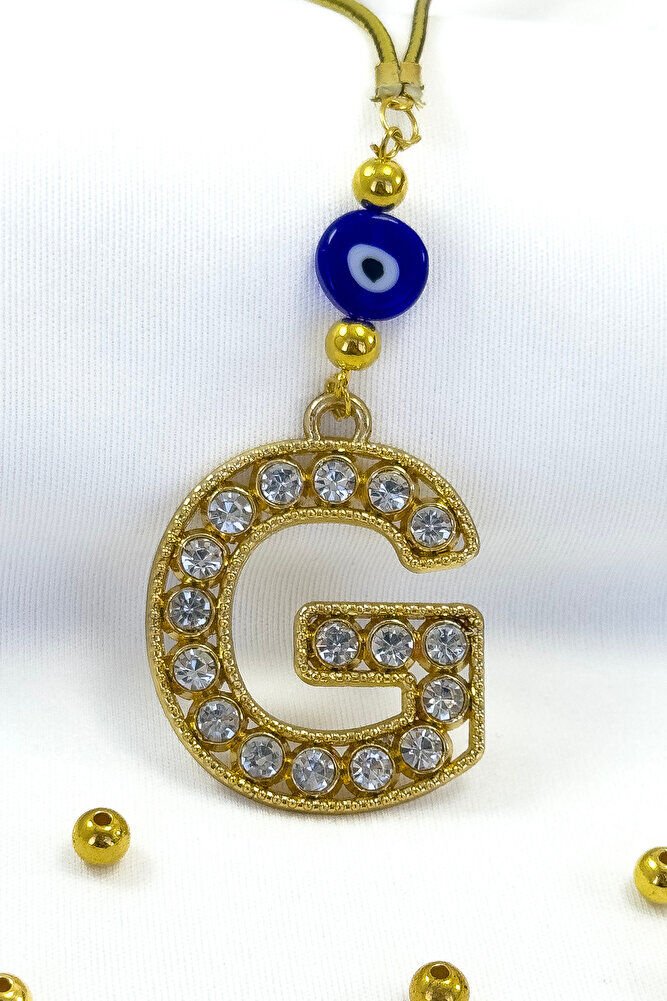 Gold Renkli Parlak Taşlı G Harfi Araba Dikiz Ayna Süsü, Hediyelik Araba Süsü