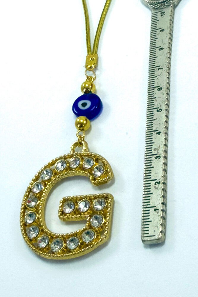 Gold Renkli Parlak Taşlı G Harfi Araba Dikiz Ayna Süsü, Hediyelik Araba Süsü